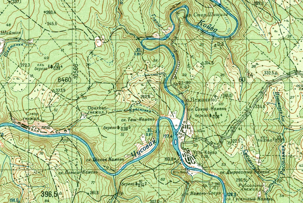 Карта реки Койва